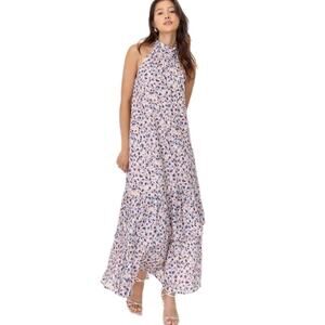 Anthropologie Floral Halter Maxi Dress in Lavender and White